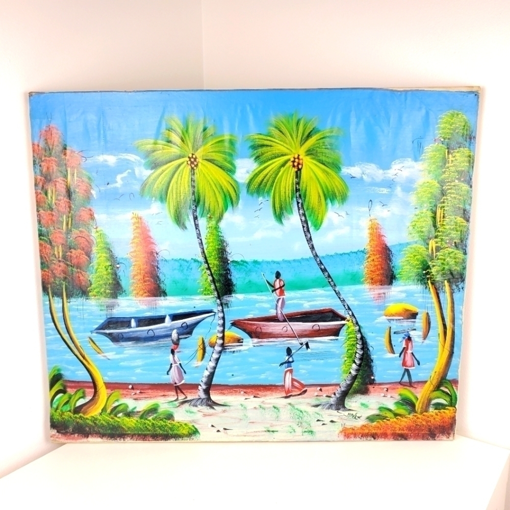 BEACH Oil Painting on Canvas from Haiti Island Vibes Carribean Size 24" X 20"